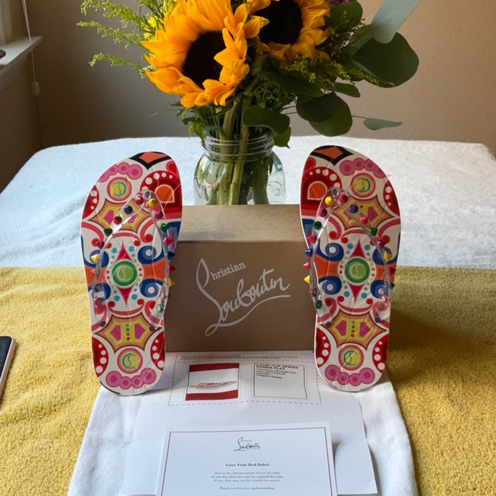 💚❤️ CHRISTIAN LOUBOUTIN LOUBI FLIP SPIKES DONNA - Picture 9 of 16